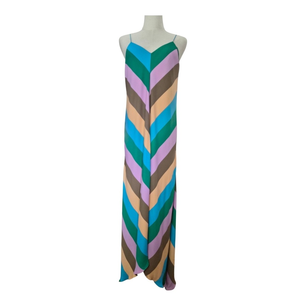 Tibi Chevron Stripe Maxi Dress Size 8 100% Viscose Spaghetti Strap